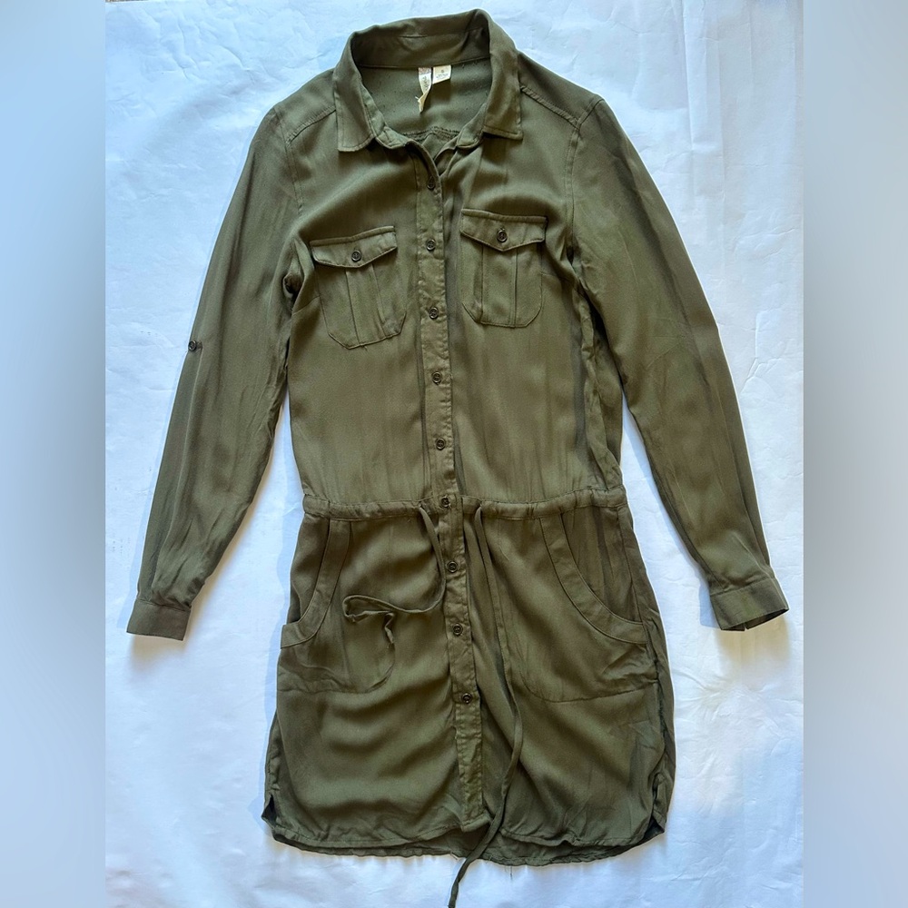 Japna Olive Green Button-Up Shirt Dress